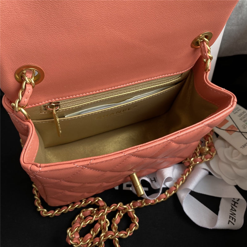 Supermini FLAP BAG Lambskin Gold-Metal AS1786 Coral A