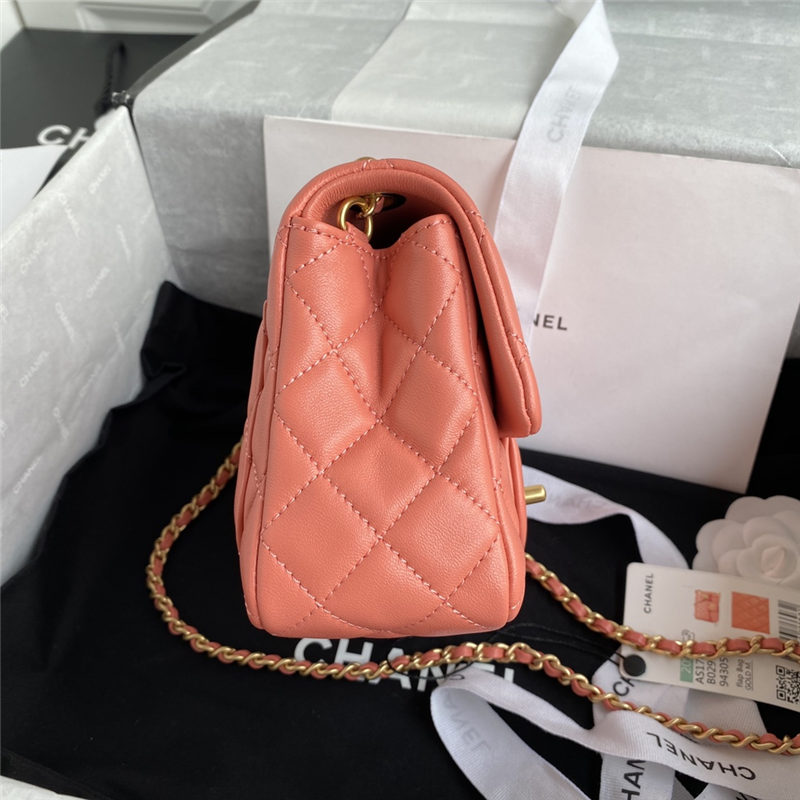 Supermini FLAP BAG Lambskin Gold-Metal AS1786 Coral A