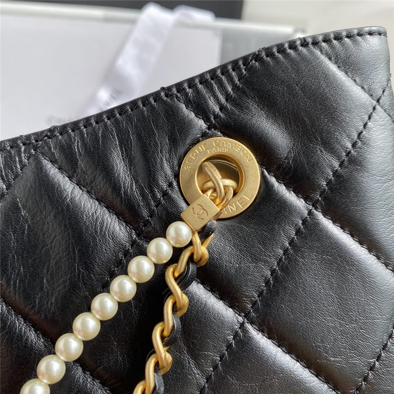 Shopping Bag Calfskin Crystal Pearls & Gold-Tone Metal Black A (OUT OF STOCK)