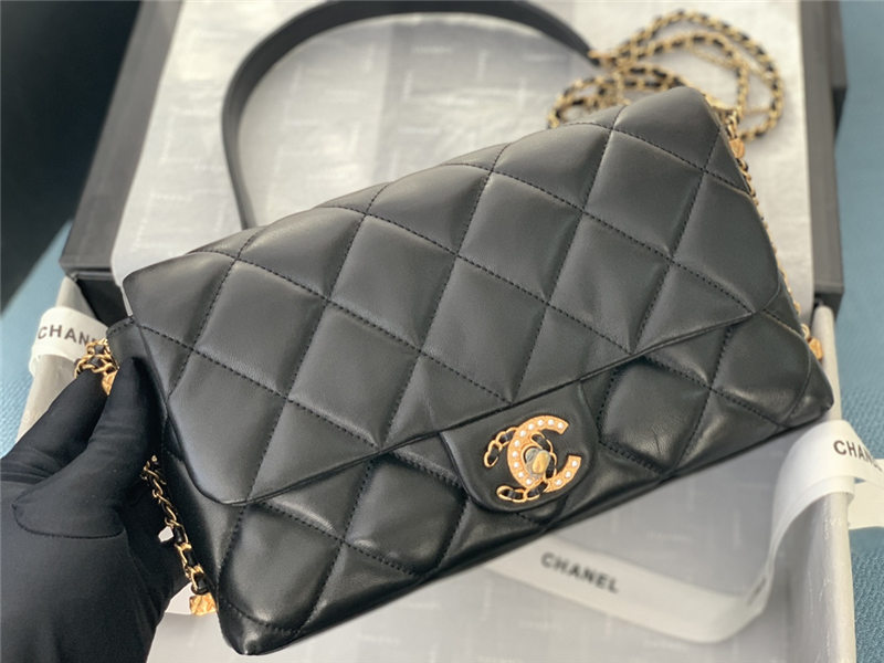 FLAP BAG Lambskin & Gold Metal AS2563 Black High