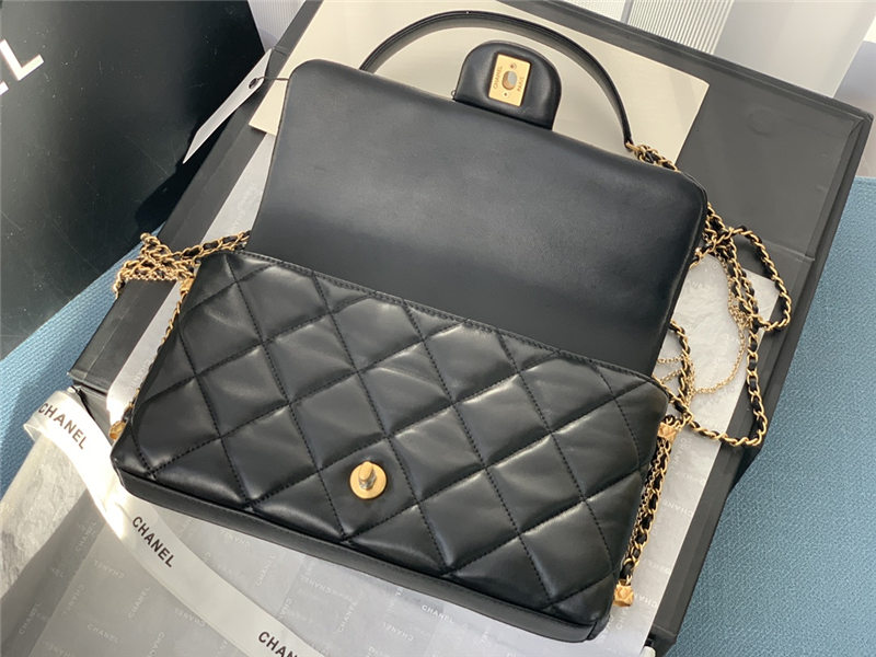 FLAP BAG Lambskin & Gold Metal AS2563 Black High