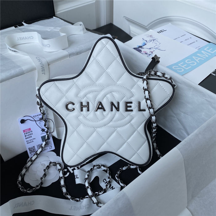 Chanel STAR HANDBAG Lambskin & Pewter-Tone Metal AS4579 White A