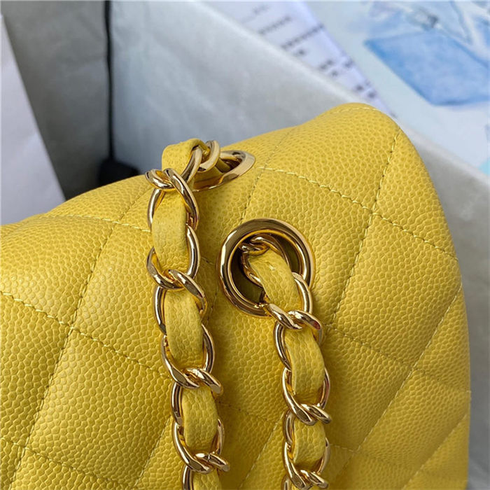 Medium CLASSIC HANDBAG Grained Calfskin Yellow Gold Metal A