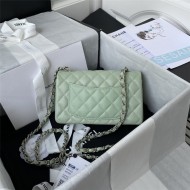 Mini CLASSIC HANDBAG Grained Calfskin Light Green Silver Metal A