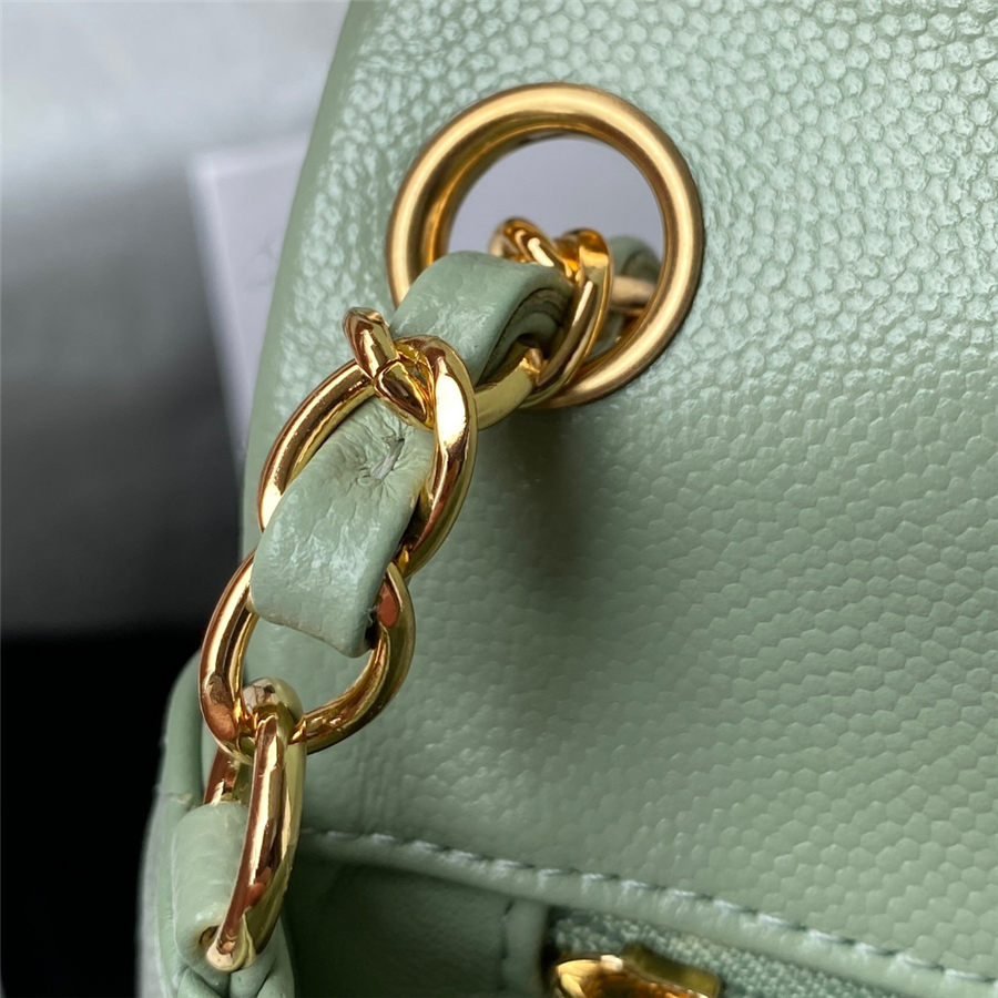 Supermini CLASSIC HANDBAG Grained Calfskin Light Green Gold Metal A