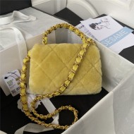 Chanel SMALL FLAP BAG Shearling & Gold-Tone Metal AS3498 Yellow A