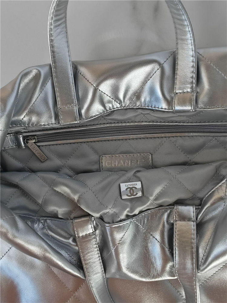 Chanel 22 BACKPACK Shiny Calfskin & Silver-Tone Metal AS3313 Silver High