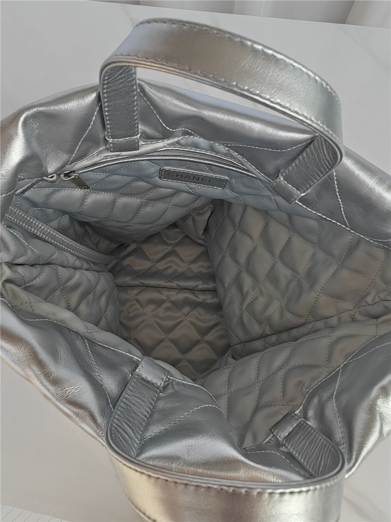 Chanel 22 BACKPACK Shiny Calfskin & Silver-Tone Metal AS3313 Silver High