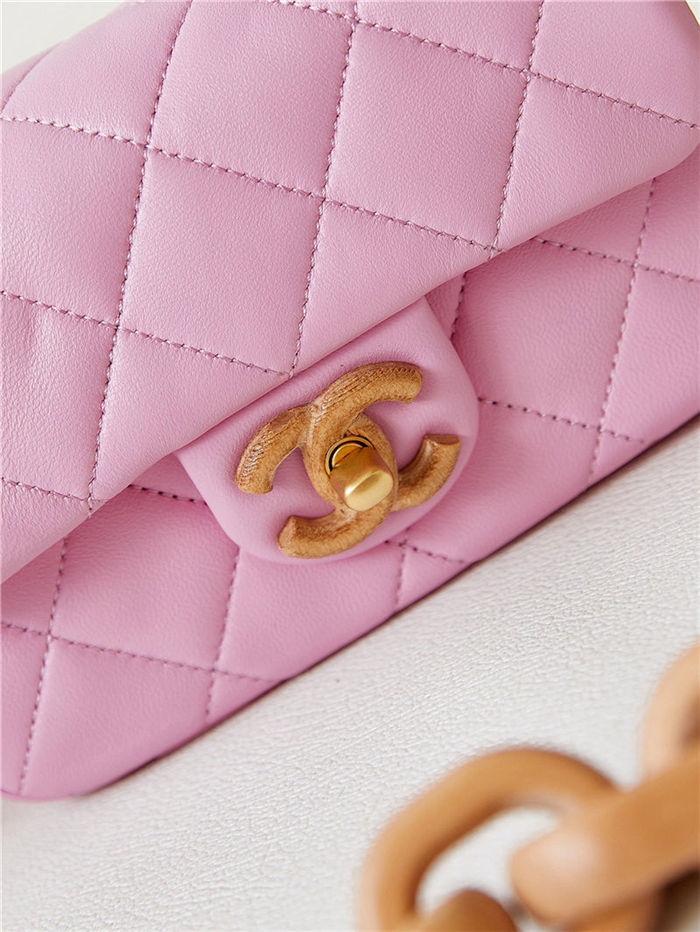 Chanel MINI FLAP BAG AS4165 Lambskin & Ash-Wood Light Pink High