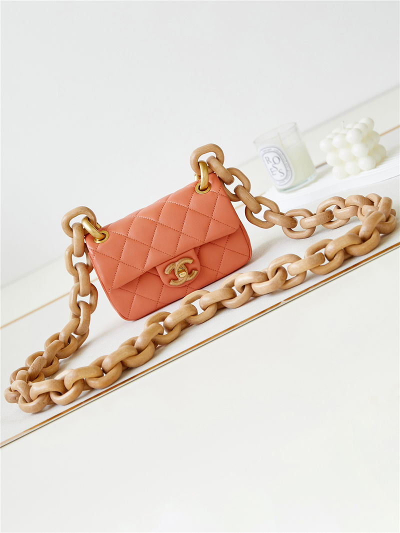 Chanel MINI FLAP BAG AS4165 Lambskin & Ash-Wood Orange High