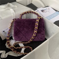 Chanel SMALL FLAP BAG Shearling & Gold-Tone Metal AS3498 Purple A