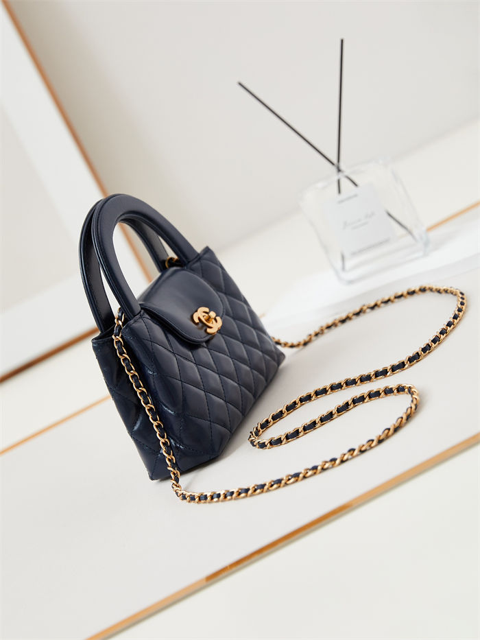 Chanel MINI SHOPPING BAG AS4416 Shiny Aged Calfskin & Gold-Tone Metal Navy Blue High