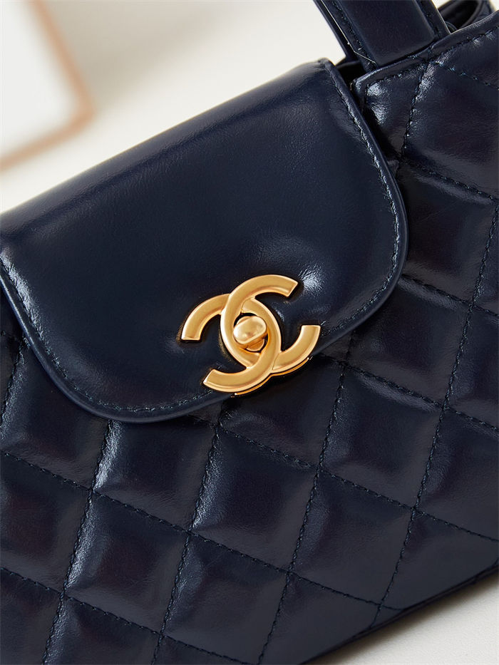 Chanel MINI SHOPPING BAG AS4416 Shiny Aged Calfskin & Gold-Tone Metal Navy Blue High