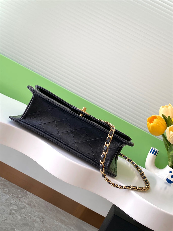 Chanel LARGE FLAP BAG AS5145 Shiny Crumpled Calfskin Black High