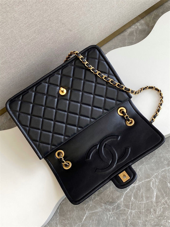 Chanel LARGE FLAP BAG AS5145 Shiny Crumpled Calfskin Black High