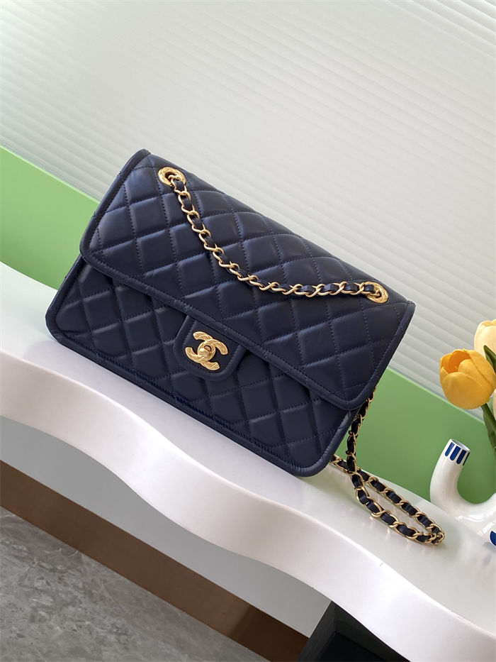 Chanel LARGE FLAP BAG AS5145 Shiny Crumpled Calfskin Navy High