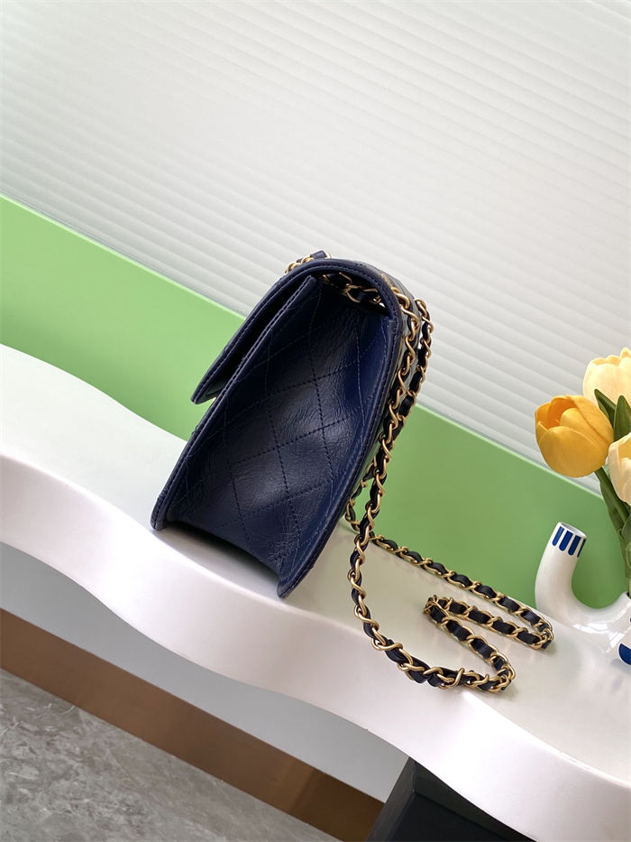 Chanel LARGE FLAP BAG AS5145 Shiny Crumpled Calfskin Navy High