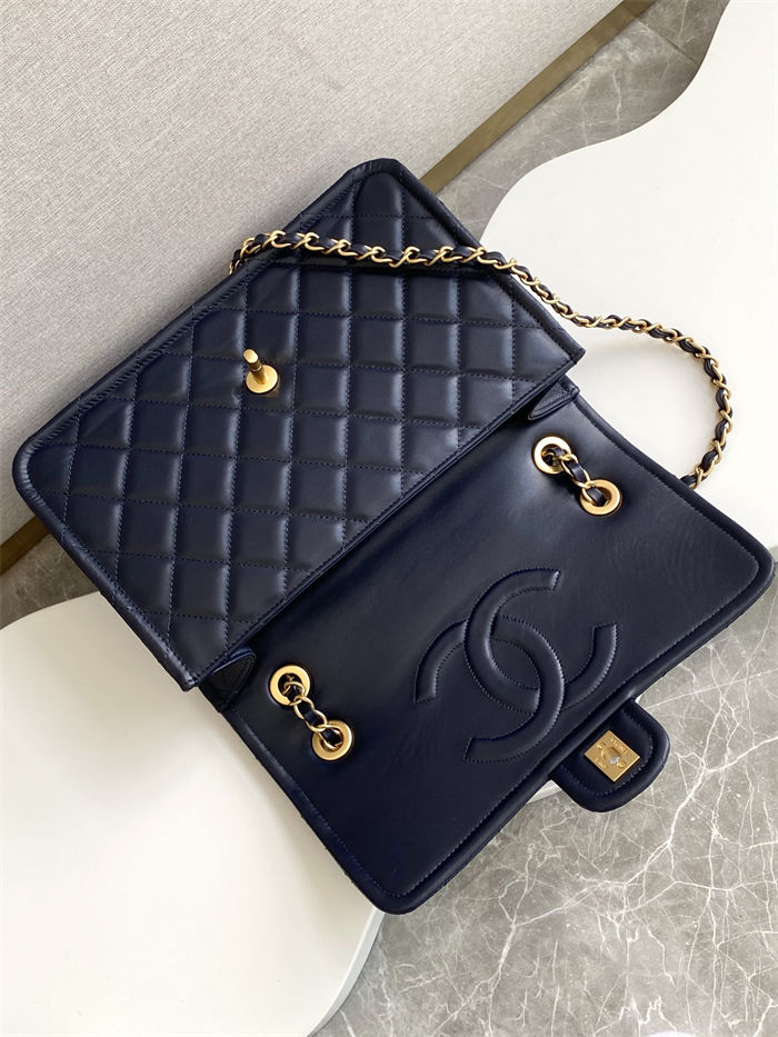 Chanel LARGE FLAP BAG AS5145 Shiny Crumpled Calfskin Navy High