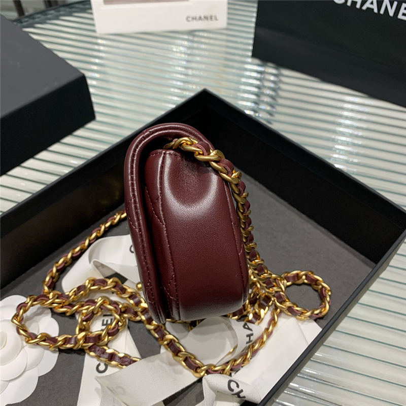 Chanel MINI CLUTCH WITH CHAIN Calfskin Gold-Tone Metal AP2344 Burgundy High