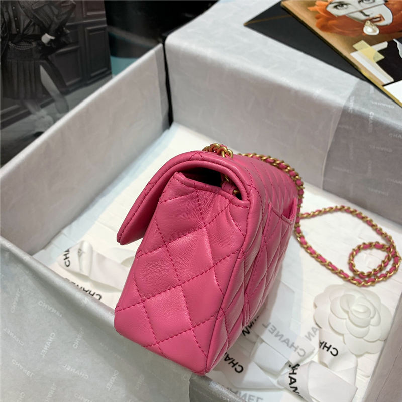 Mini FLAP BAG Lambskin Gold-Metal AS1787 Fuchsia A