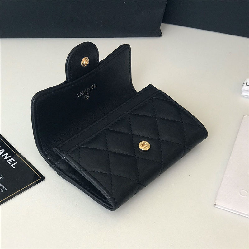 CLASSIC CARD HOLDER AP0214 Lambskin Black Gold-Tone Metal High