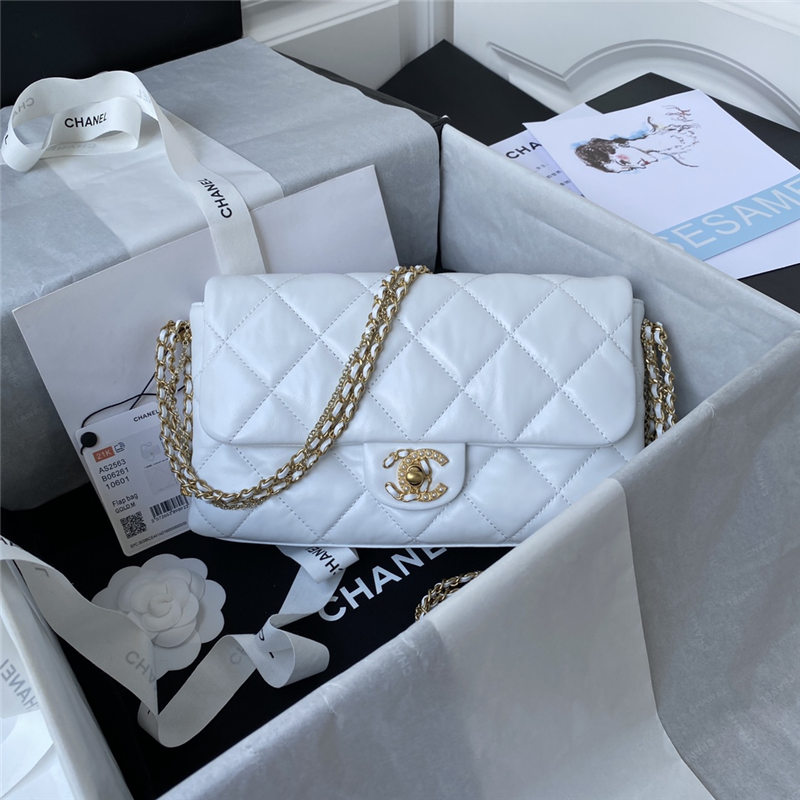 FLAP BAG Lambskin & Gold Metal AS2563 White A