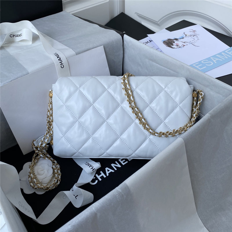 FLAP BAG Lambskin & Gold Metal AS2563 White A