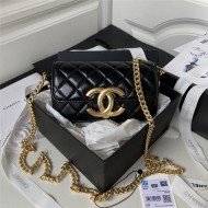 Chanel FLAP PHONE HOLDER WITH CHAIN Shiny Lambskin & Gold-Tone Metal AP3207 Black A