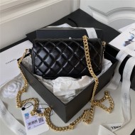 Chanel FLAP PHONE HOLDER WITH CHAIN Shiny Lambskin & Gold-Tone Metal AP3207 Black A