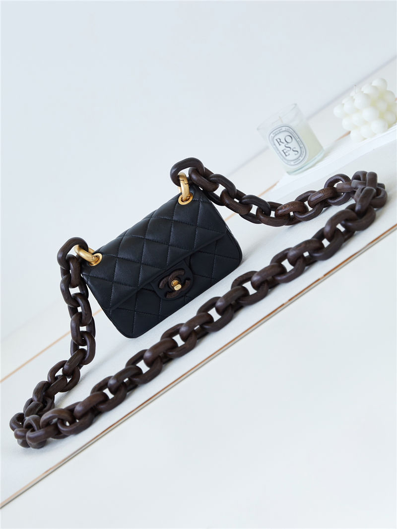 Chanel MINI FLAP BAG AS4165 Lambskin & Ash-Wood Black High