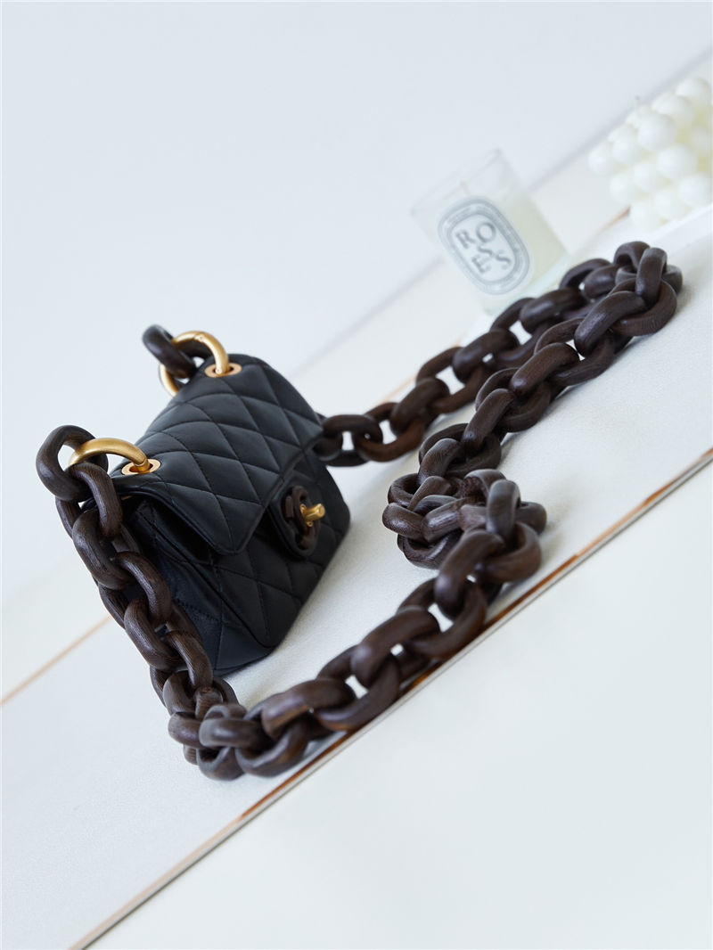 Chanel MINI FLAP BAG AS4165 Lambskin & Ash-Wood Black High