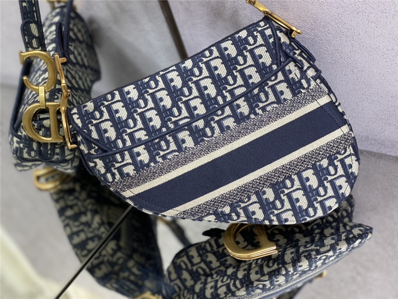 SADDLE BAG Dior Oblique Embroidery Blue High