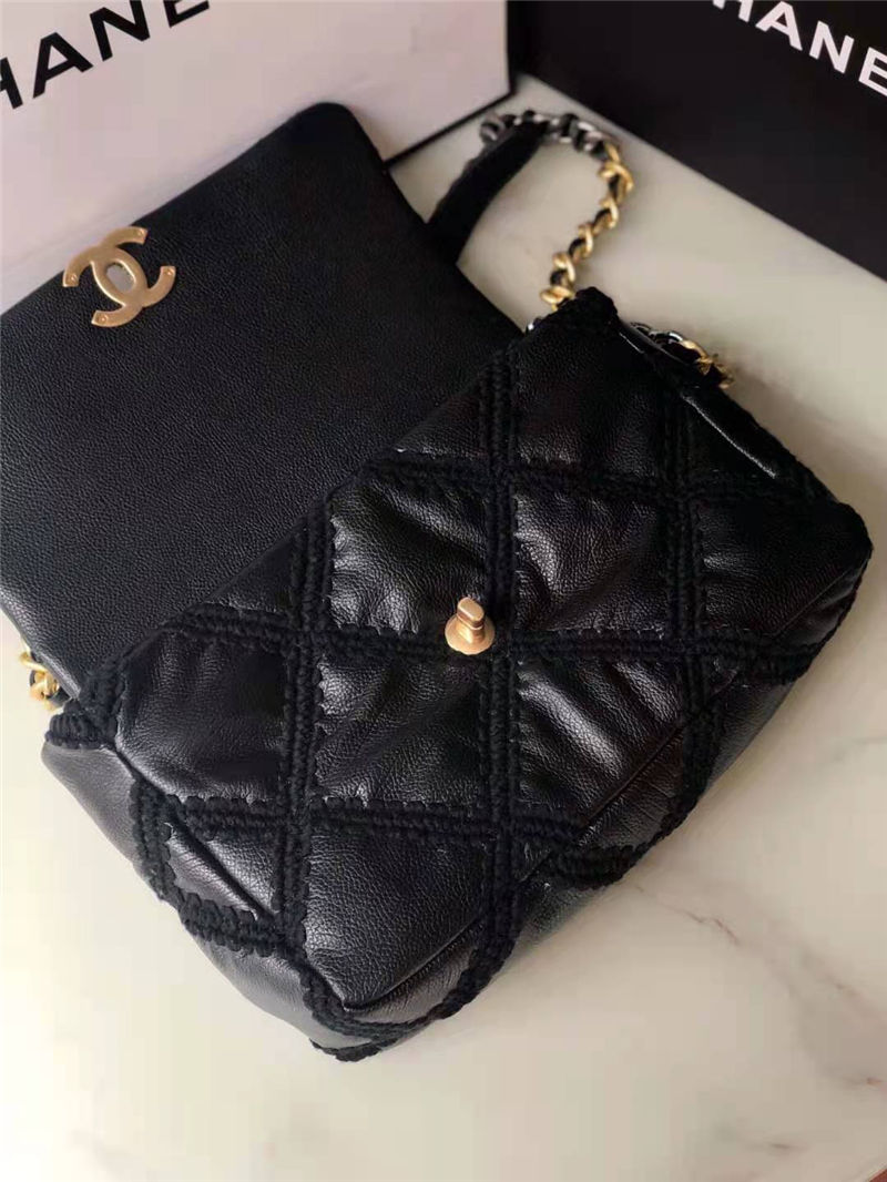 LARGE Chanel 19 Flap Bag Calfskin Crochet Black High