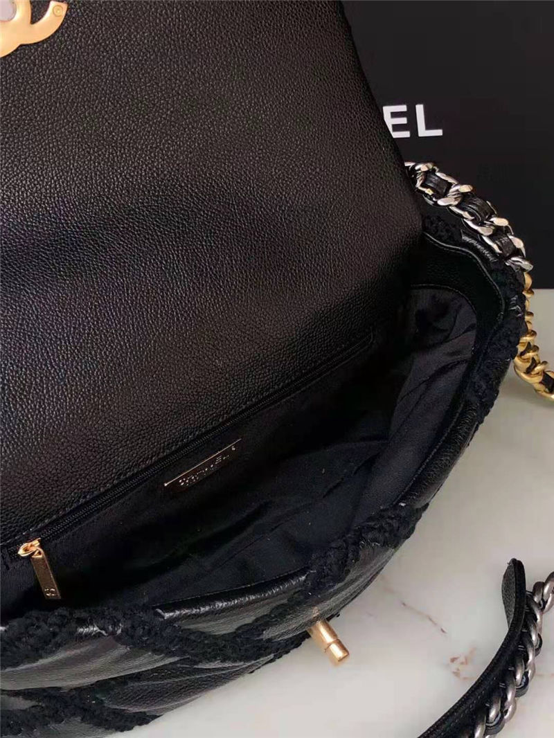 LARGE Chanel 19 Flap Bag Calfskin Crochet Black High