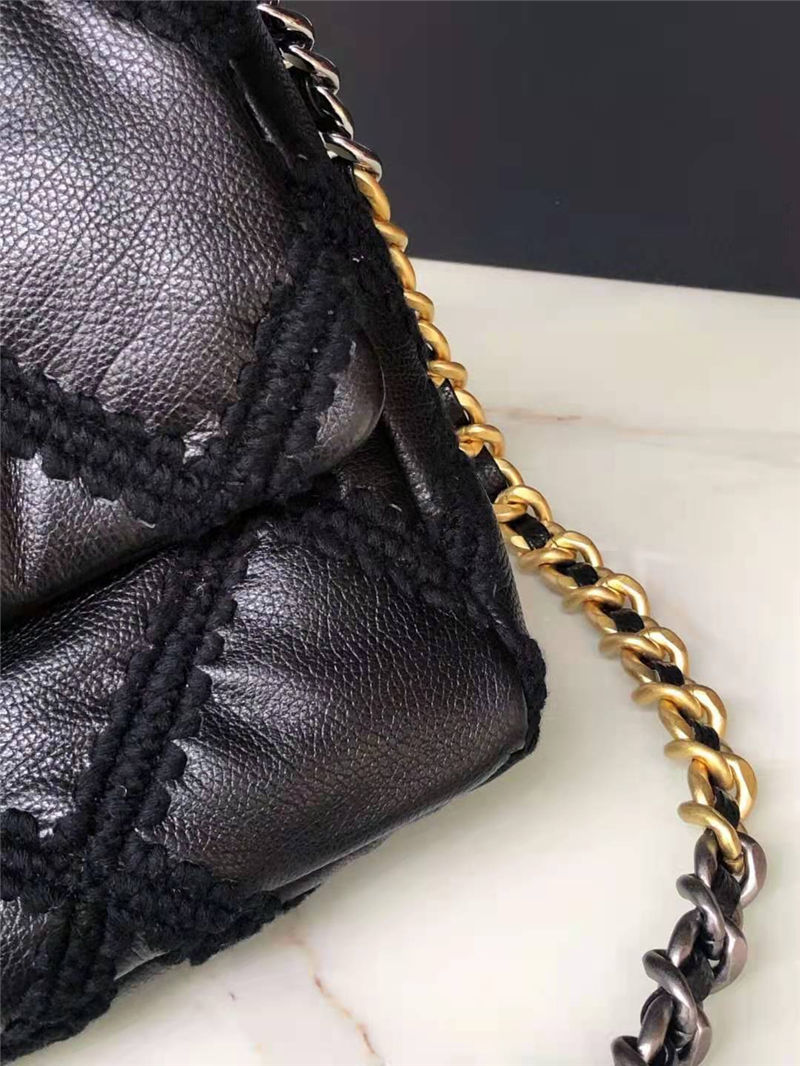 LARGE Chanel 19 Flap Bag Calfskin Crochet Black High