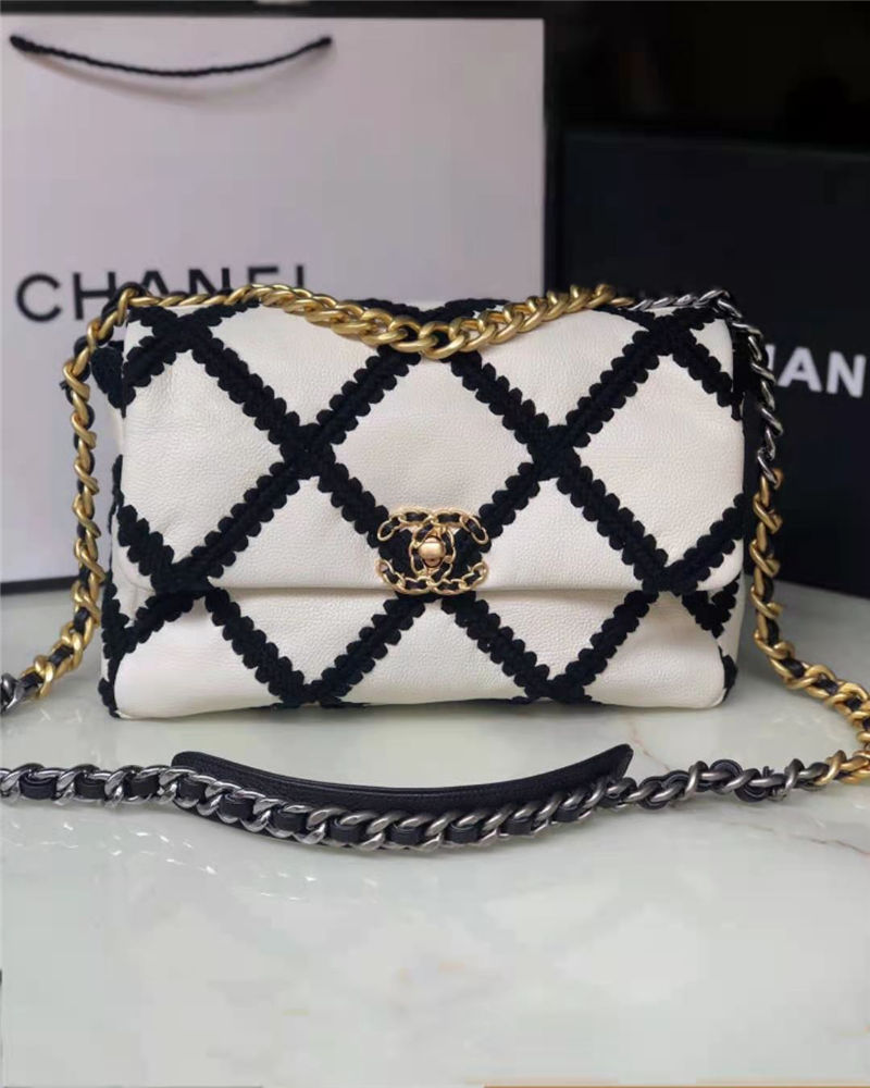 LARGE Chanel 19 Flap Bag Calfskin Crochet Black High