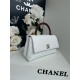 FLAP BAG WITH TOP HANDLE Grained Calfskin White Gold Metal High