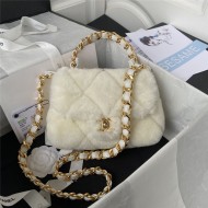 Chanel SMALL FLAP BAG Shearling & Gold-Tone Metal AS3498 White A