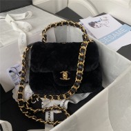 Chanel SMALL FLAP BAG Shearling & Gold-Tone Metal AS3498 Black A