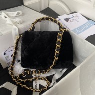 Chanel SMALL FLAP BAG Shearling & Gold-Tone Metal AS3498 Black A