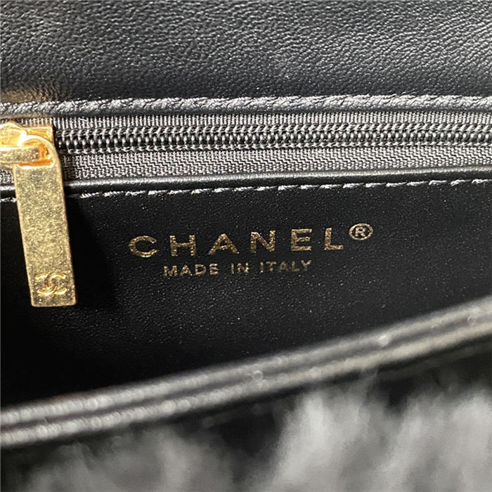 Chanel SMALL FLAP BAG Shearling & Gold-Tone Metal AS3498 Black A