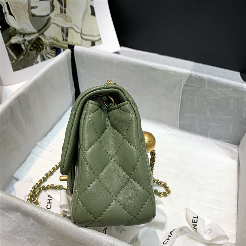 Supermini FLAP BAG Lambskin Gold-Metal AS1786 Green A