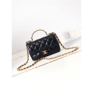 SMALL FLAP BAG WITH TOP HANDLE Shiny Lambskin & Gold-Tone Metal AS4023 Black A