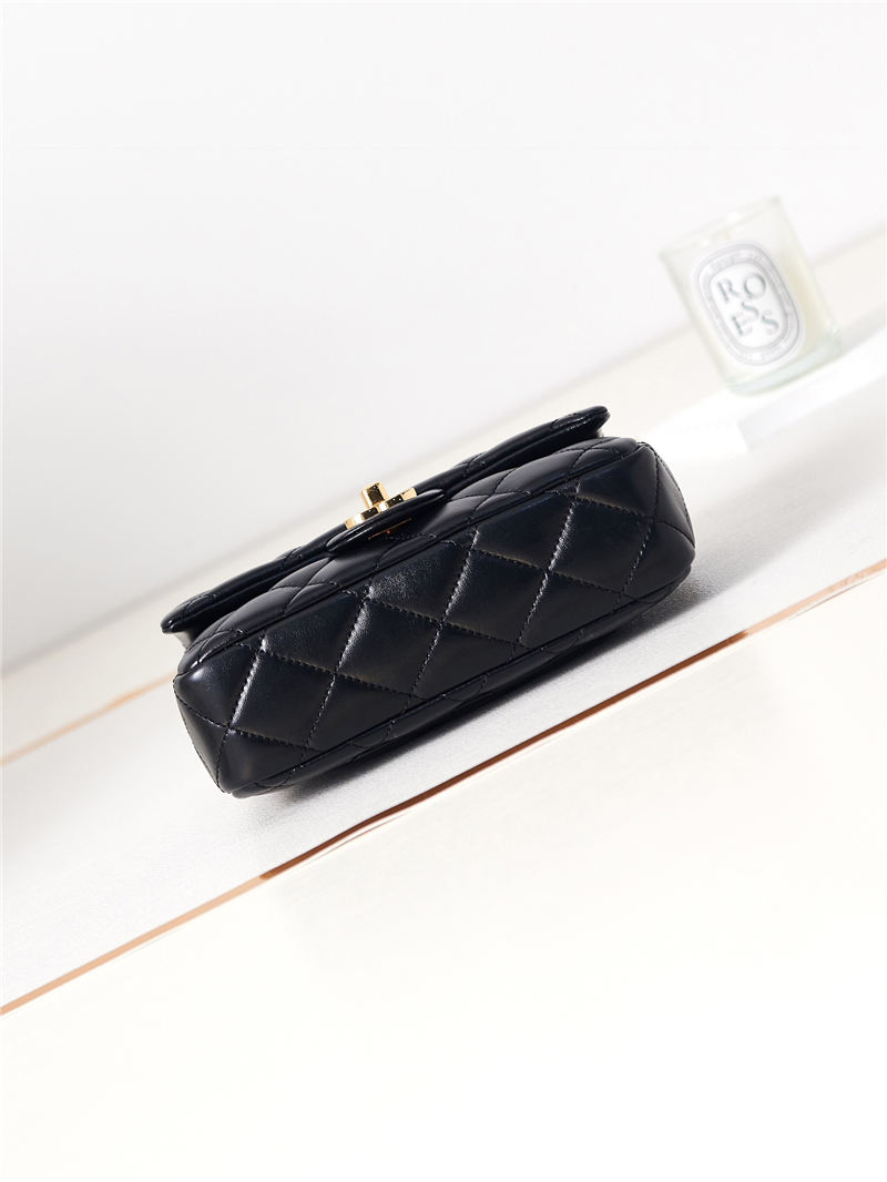 SMALL FLAP BAG WITH TOP HANDLE Shiny Lambskin & Gold-Tone Metal AS4023 Black A