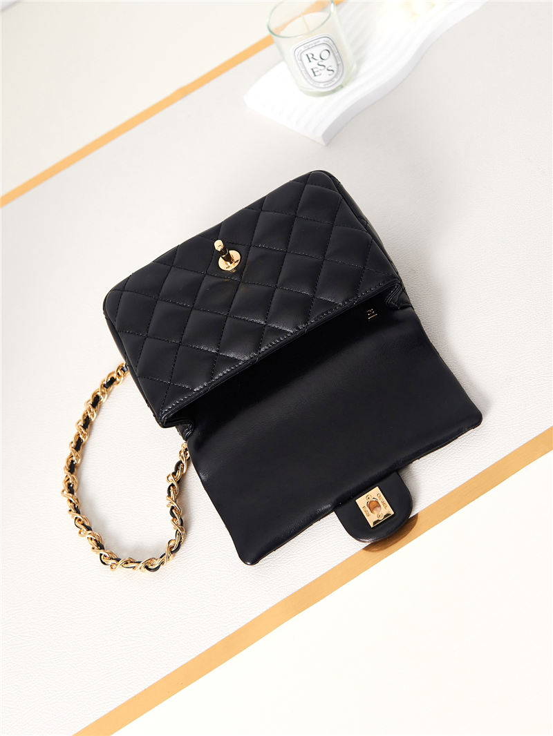 SMALL FLAP BAG WITH TOP HANDLE Shiny Lambskin & Gold-Tone Metal AS4023 Black A