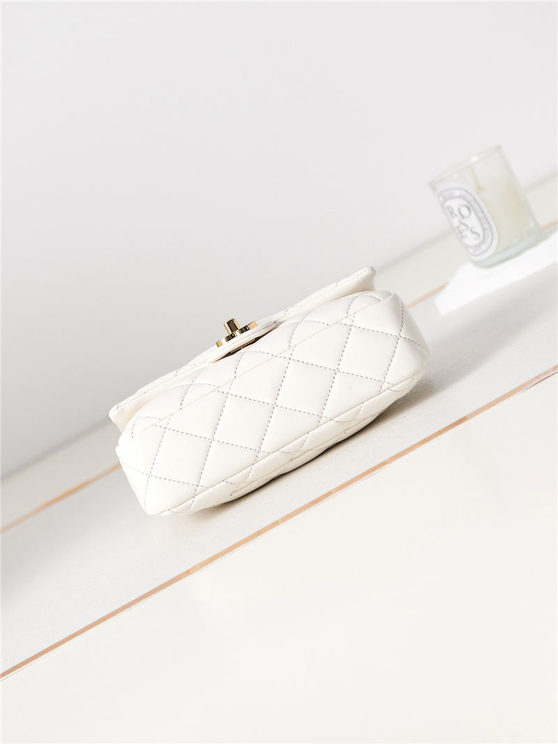 SMALL FLAP BAG WITH TOP HANDLE Shiny Lambskin & Gold-Tone Metal AS4023 White A