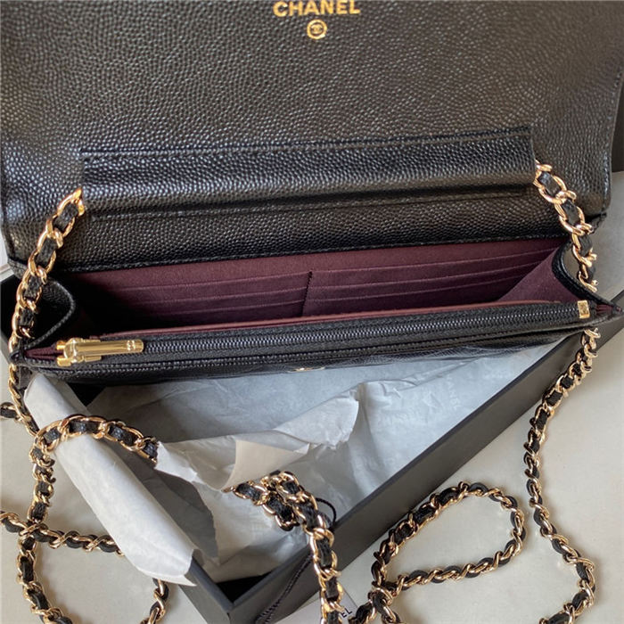 Chanel WALLET ON CHAIN AP3336 Grained Calfskin & Gold-Tone Metal Black A