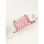 Chanel FLAP BAG Lambskin Viscose Weaving & Gold-Tone Metal AS3767 Pink A