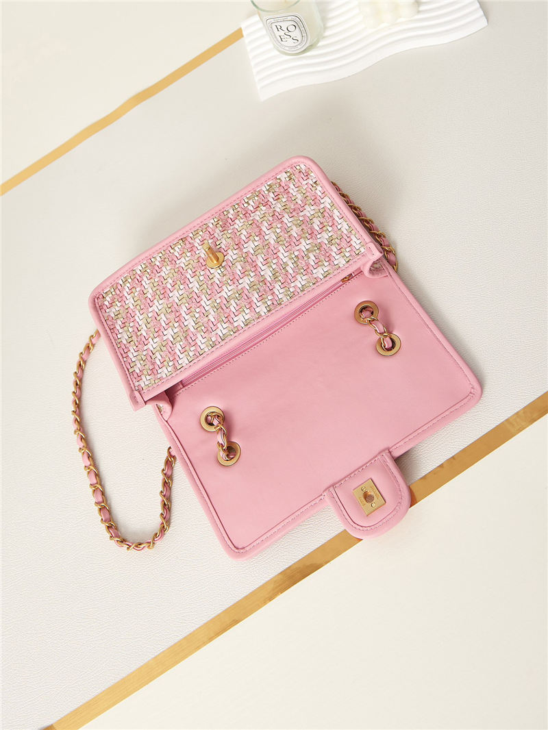 Chanel FLAP BAG Lambskin Viscose Weaving & Gold-Tone Metal AS3767 Pink A