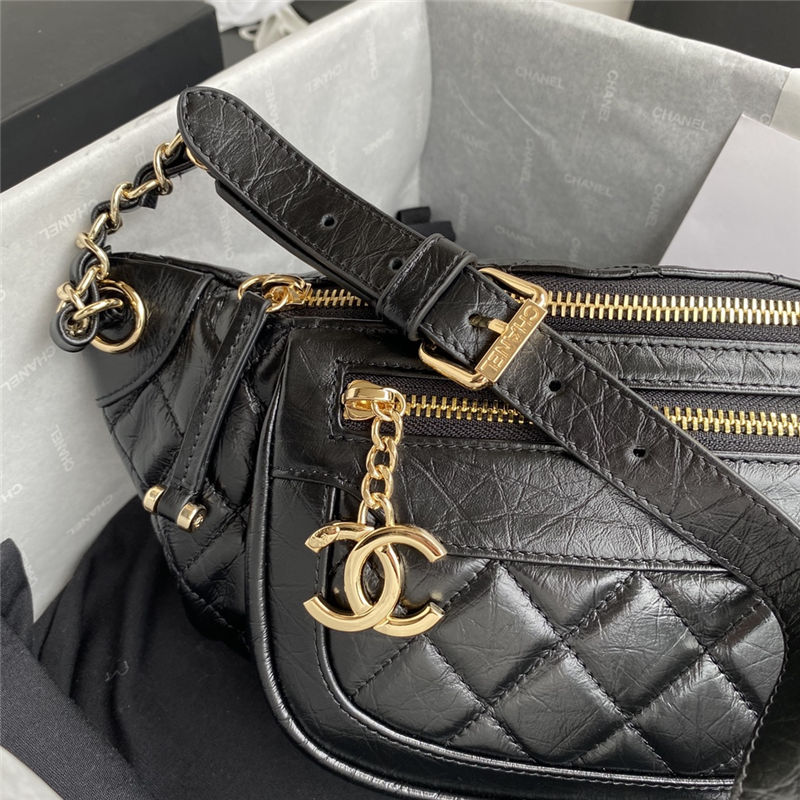 Chanel BELT BAG Aged Calfskin Gold-tone Metal AS1077 Black High